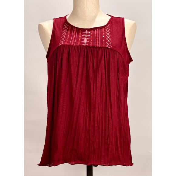Y2K Embroidered Top SMALL Burgundy Tank Fairy Festival Cottage Boho - Picture 1 of 6